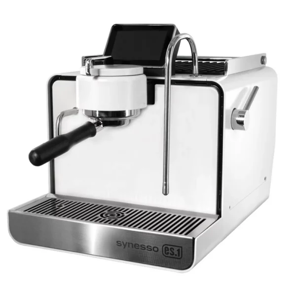 Witte Synesso ES1 espressomachine, vooraanzicht